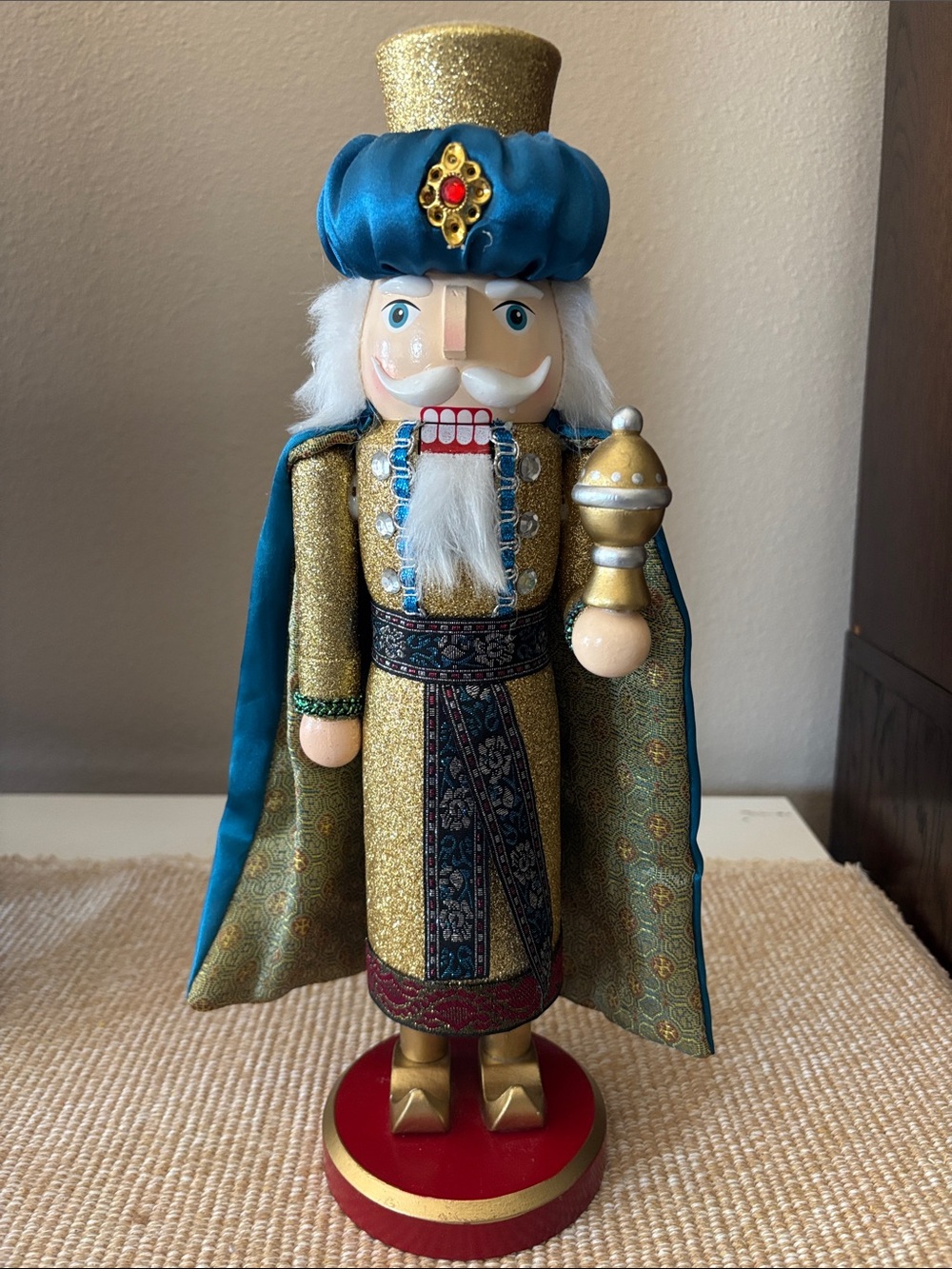Hobby Lobby Teal Blue and Gold Regal Nutcracker Figurine